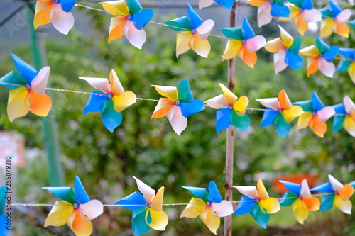 Many of colorful pinwheel for outdoor decoration