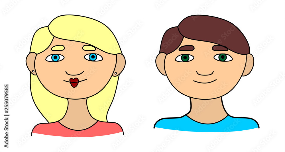 Portraits of a man and a woman. Portraits of a man and a woman.
