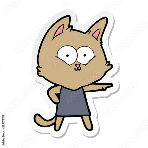 sticker of a cartoon cat girl pointing