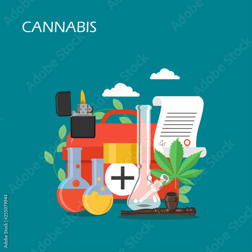 Medical cannabis set vector flat style design illustration