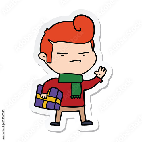 sticker of a cartoon cool guy with fashion hair cut