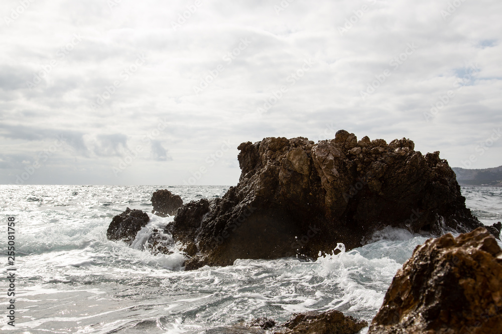 Waves at the coast, island Mallorca Spain