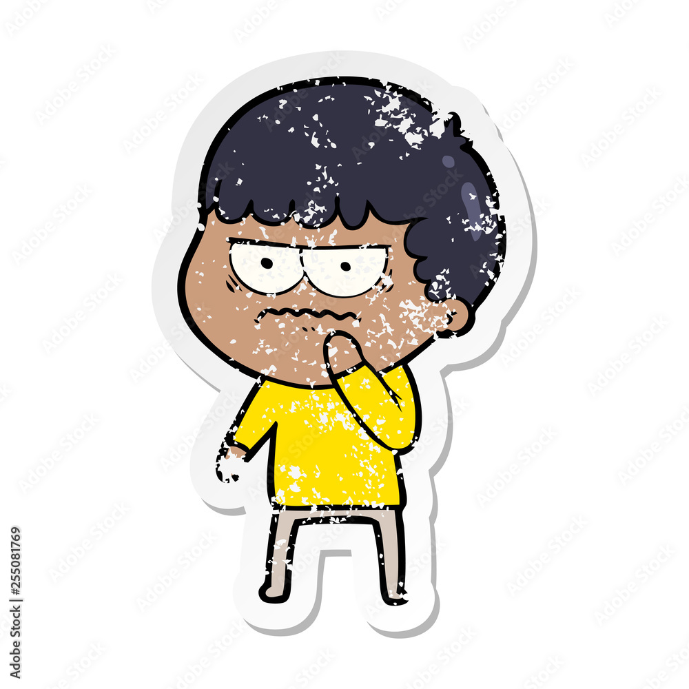 distressed sticker of a cartoon annoyed man distressed sticker of a cartoon annoyed man