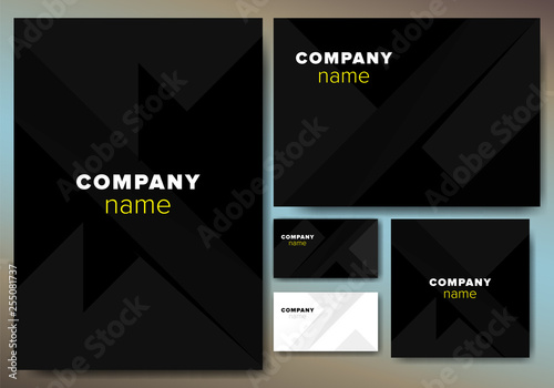 Set of black corporate identity template design with graphic elements. 