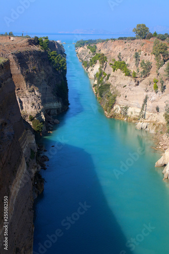 Corinth canal connects the Gulf of Corinth with the Aegean Sea, Greece