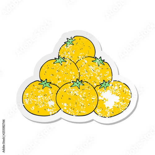 retro distressed sticker of a cartoon oranges