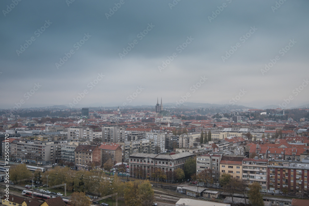 City view from above, cityscape of capital city Croatia, Zagreb
