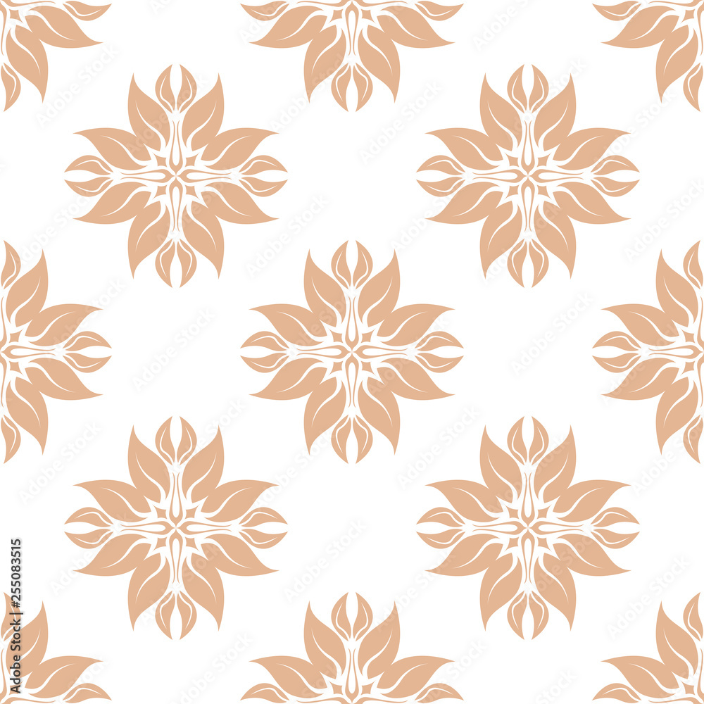Fototapeta premium Floral seamless pattern. Beige flowers on white background