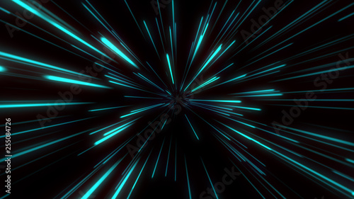 Abstract tunnel speed light Starburst background dynamic technology concept, blue green