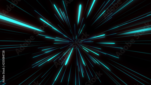 Abstract tunnel speed light Starburst background dynamic technology concept, blue green