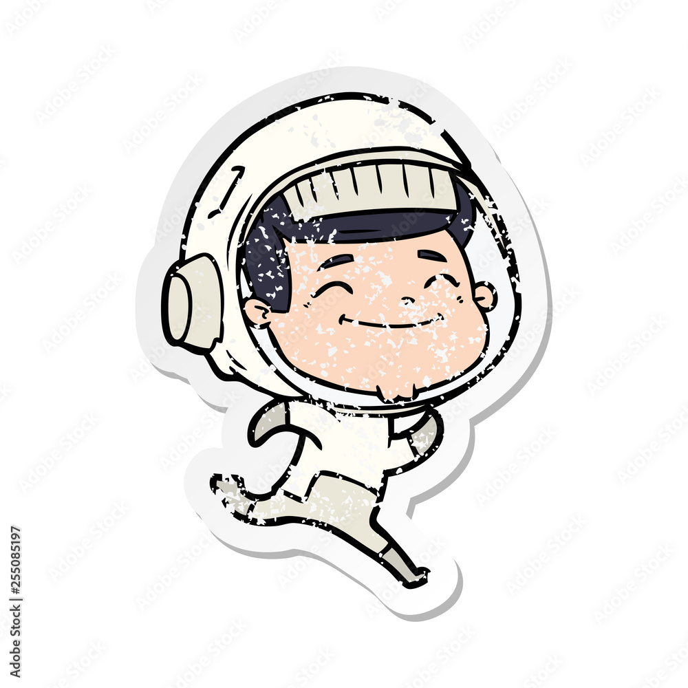 distressed sticker of a happy cartoon astronaut distressed sticker of a happy cartoon astronaut