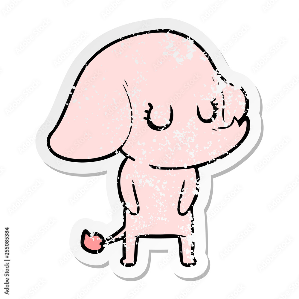 distressed sticker of a cute cartoon elephant distressed sticker of a cute cartoon elephant