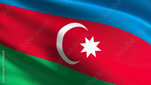 Azerbaijan national flag blowing in the wind isolated. Official patriotic abstract design. 3D rendering illustration of waving sign symbol.