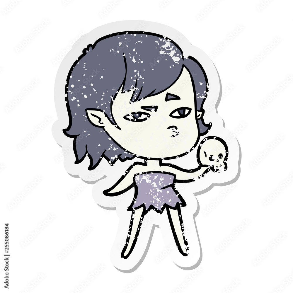 distressed sticker of a cartoon vampire girl distressed sticker of a cartoon vampire girl