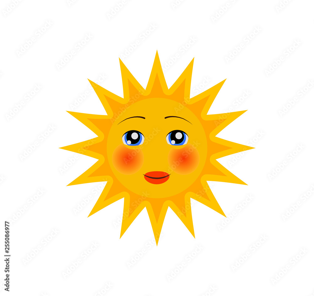 funny cartoon character of sun with ruddy cheeks