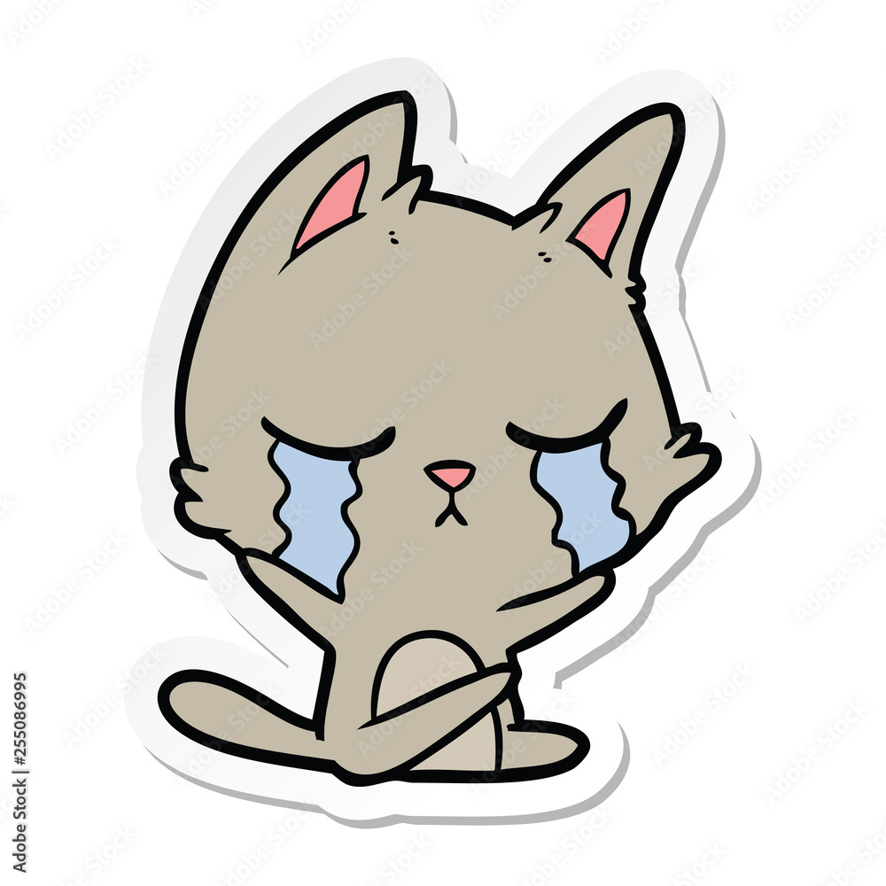 sticker of a crying cartoon cat sticker of a crying cartoon cat