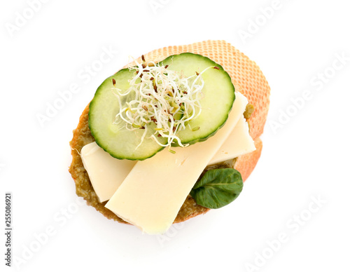 Fresh tasty bruschetta on white background photo