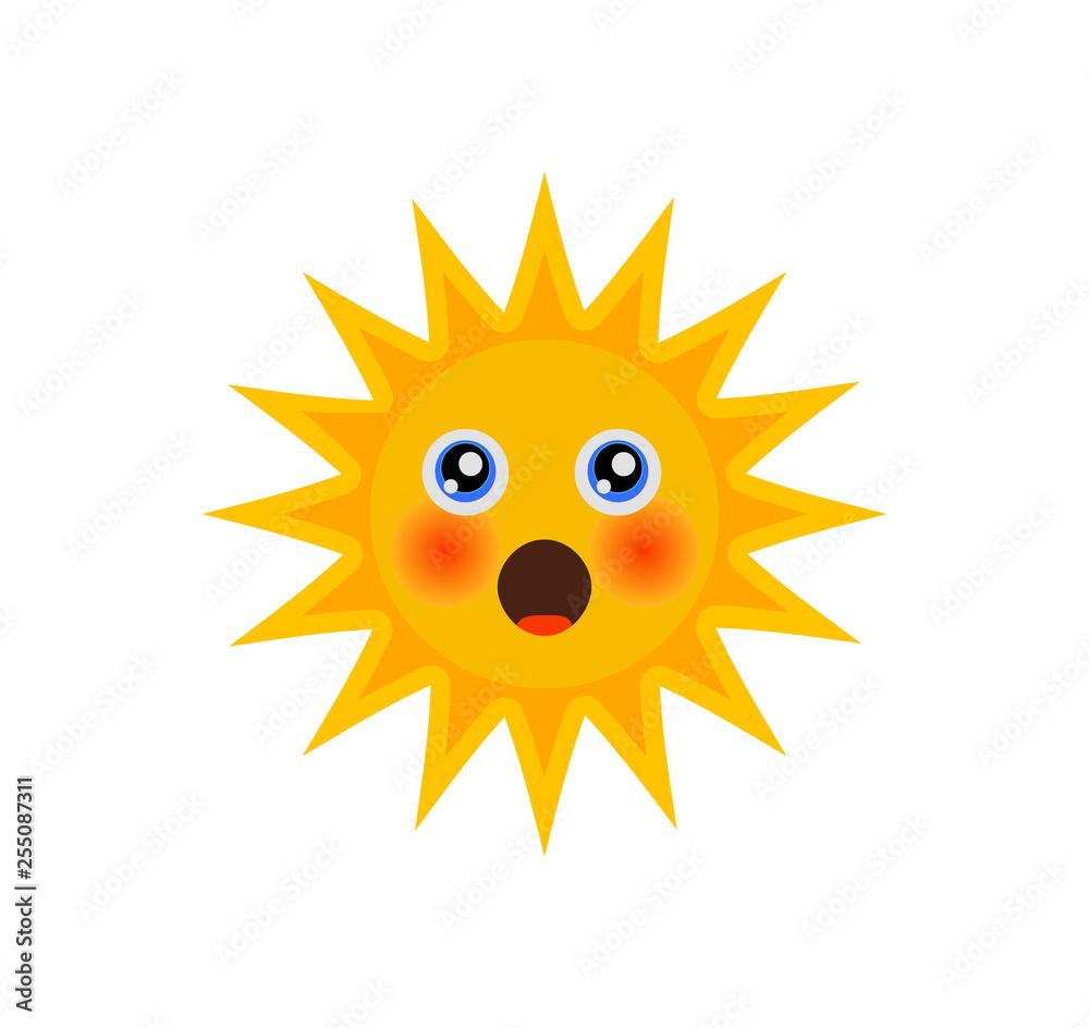 funny cartoon character of sun with ruddy cheeks