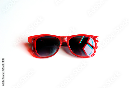 stereo photo red sunglasses white background