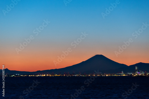 Sunset beyond mount Fuji, from Tokyo bay aqua-line
