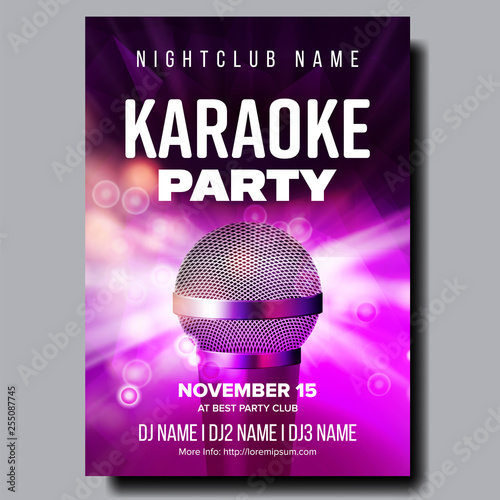 Karaoke Poster Vector. Dance Karaoke Music Event. Technology Symbol. Festival Concept. Live Singer. Realistic Illustration