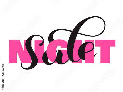 Night sale brush lettering. Overlapping Text Layout. Vector illustration for banner