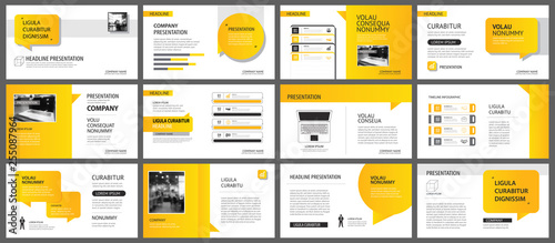 Presentation and slide layout template. Design yellow and orange gradient in paper shape background. Use for business annual report, flyer, marketing, leaflet, advertising, brochure, modern style.