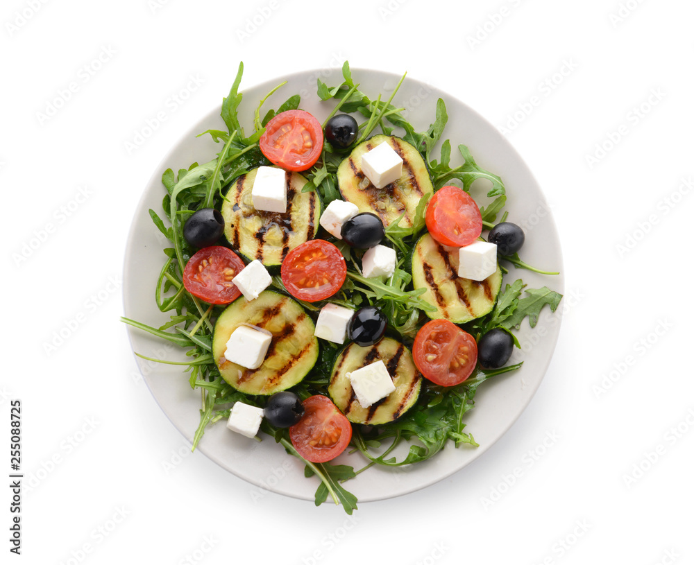 Plate with healthy salad on white background Plate with healthy salad on white background