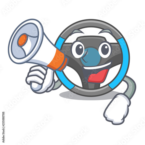With megaphone steering wheel isolated in the cartoon