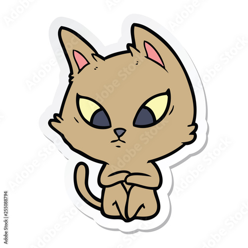sticker of a confused cartoon cat © lineartestpilot