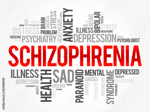 Schizophrenia word cloud collage, health concept background