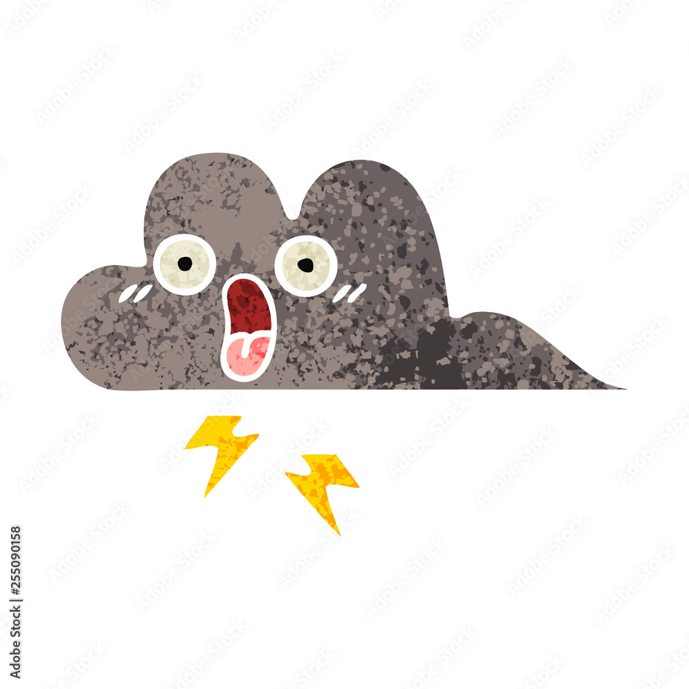 retro illustration style cartoon storm cloud retro illustration style cartoon storm cloud