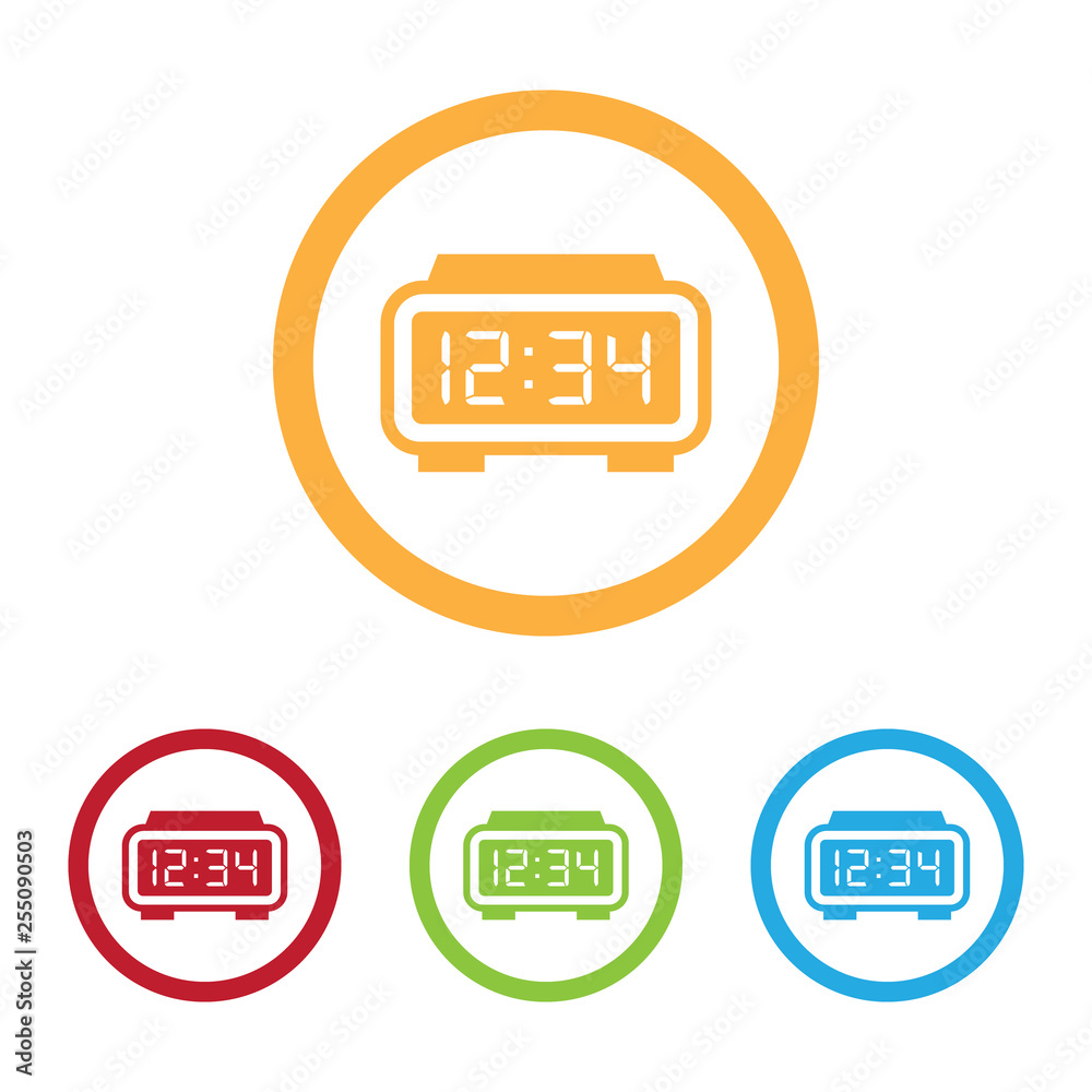 Colorful Digital Alarm Clock Icons With Rings Colorful Digital Alarm Clock Icons With Rings