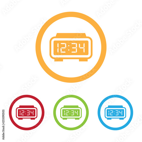 Colorful Digital Alarm Clock Icons With Rings