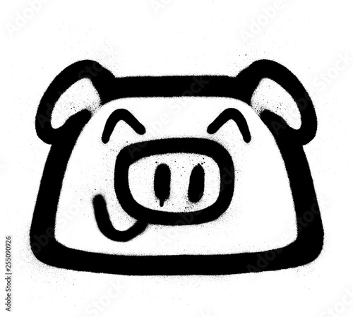 graffiti happy pig sprayed in black over white