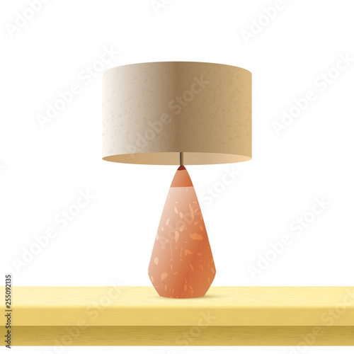 Night table lamp realistic 3d vector rendering illustration. Interior bedside light. Living room, bedroom desk lamp on white background. Home decor. Isolated color design element