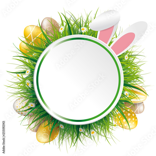 Golden Easter Eggs Hare Ears Circle Label