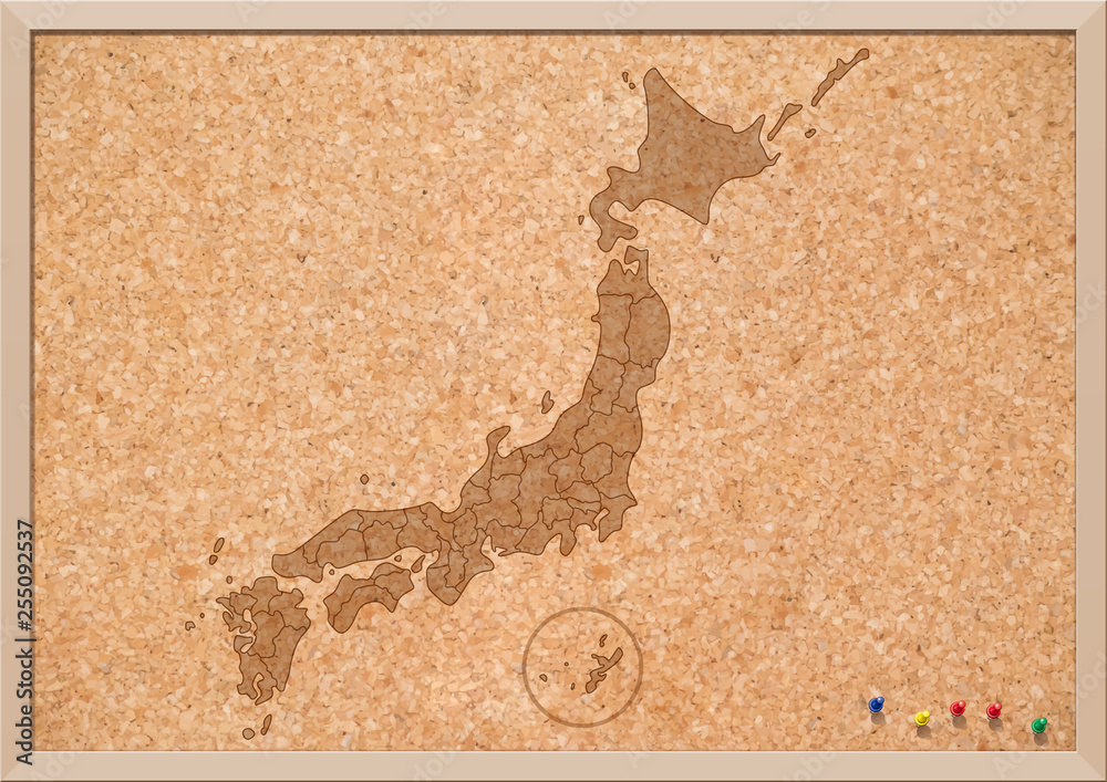 コルクボードの日本地図と押しピン Stock Vector Adobe Stock