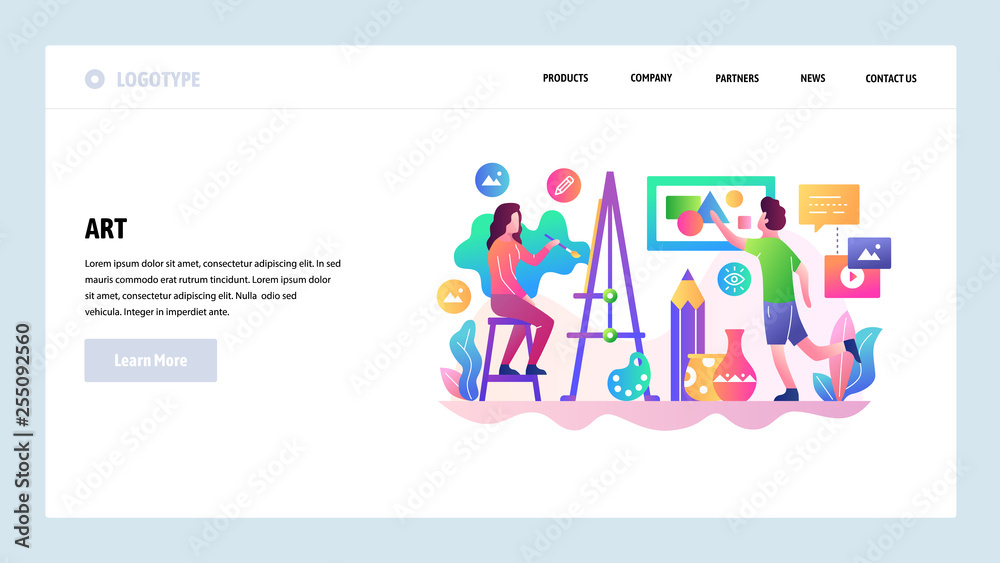 Vector web site design template. Art shcool, artist painting. Landing page concepts for website and mobile development. Modern flat illustration Vector web site design template. Art shcool, artist painting. Landing page concepts for website and mobile development. Modern flat illustration
