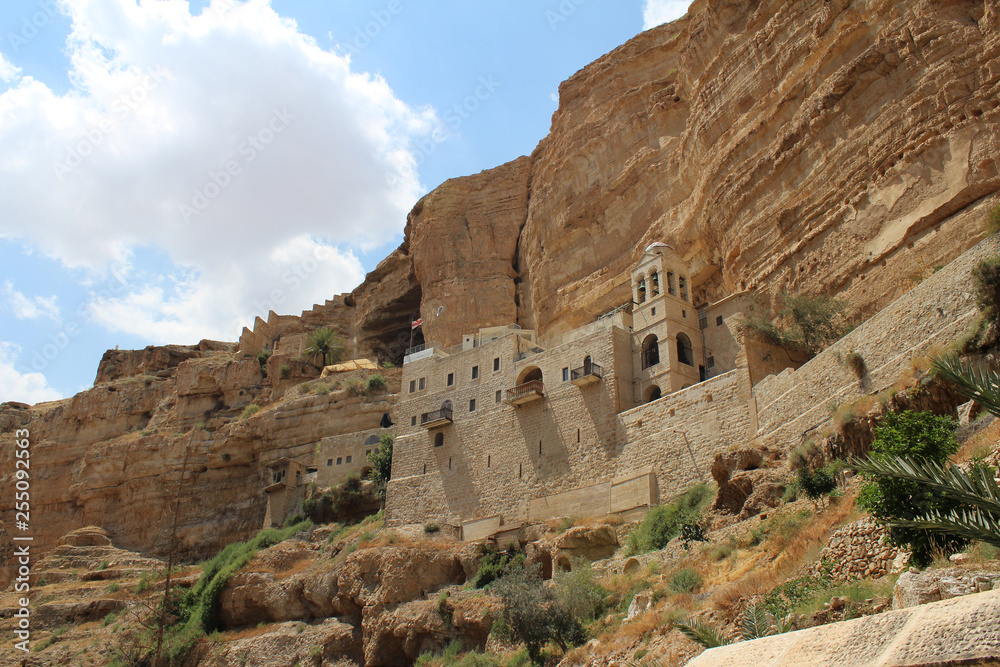 Saint George Koziba monastery near Jericho in Judean desert, nature,orthodox monastery and landscape, Israel Saint George Koziba monastery near Jericho in Judean desert, nature,orthodox monastery and landscape, Israel