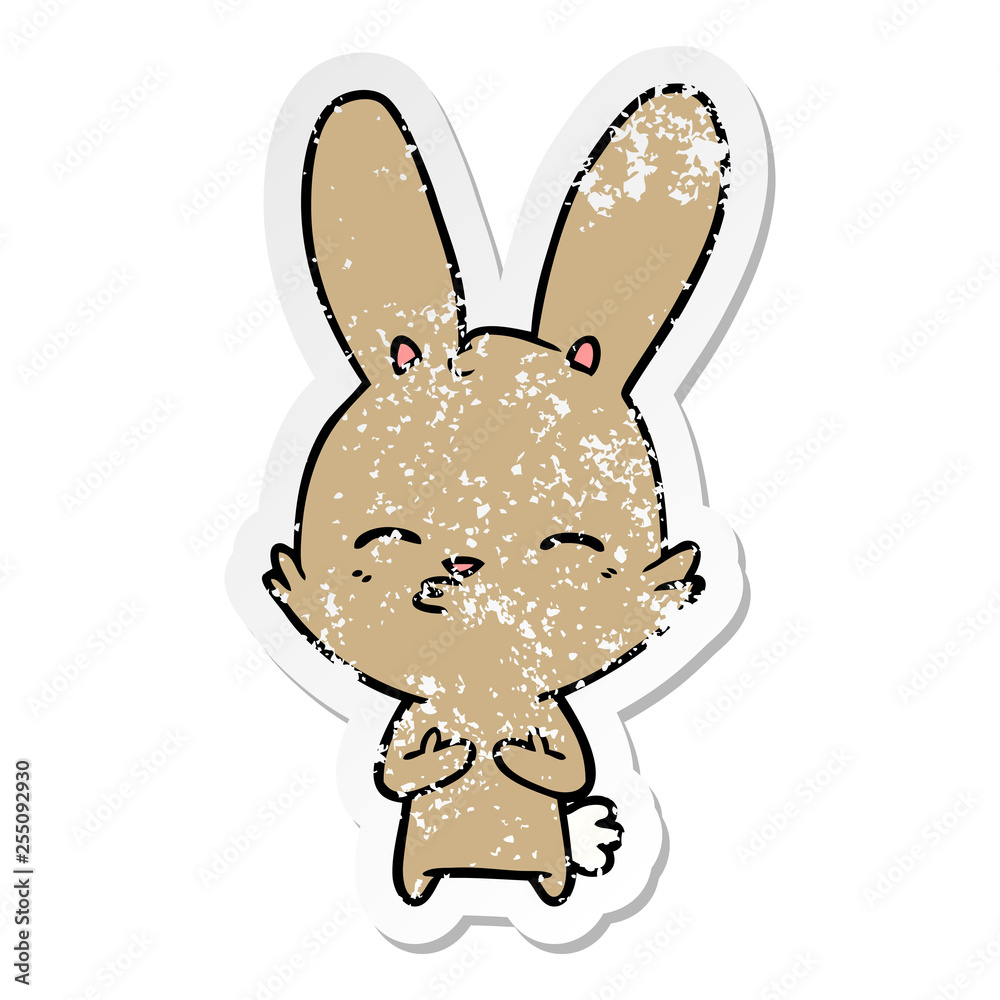 distressed sticker of a curious bunny cartoon distressed sticker of a curious bunny cartoon