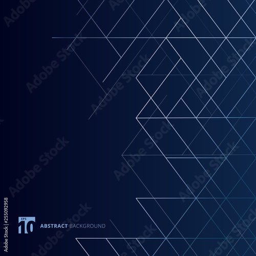 Abstract dimension lines silver color on dark blue background. Modern luxury style square mesh. Digital geometric abstraction with line.