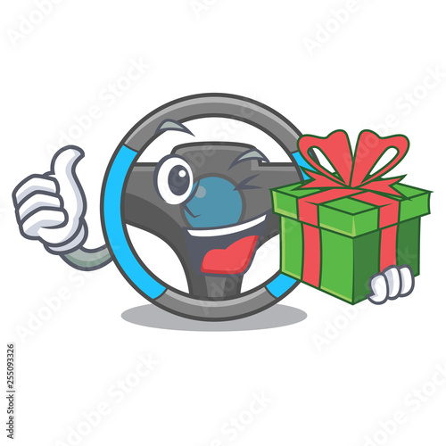With gift steering wheel in a mascot box