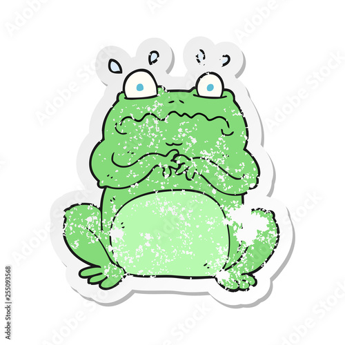 retro distressed sticker of a cartoon funny frog