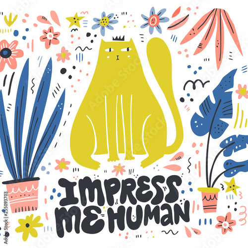 Queen cat color flat hand drawn illustration