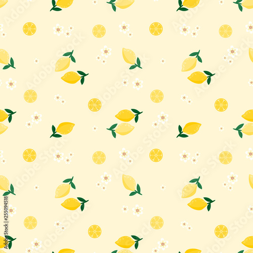 Seamless pattern lemon and flower