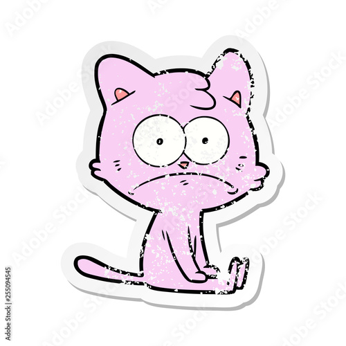 distressed sticker of a cartoon nervous cat