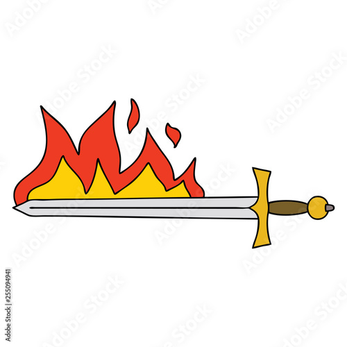 quirky hand drawn cartoon flaming sword