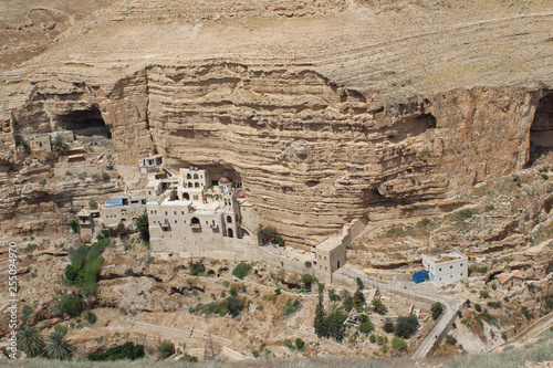 Saint George Koziba monastery near Jericho in Judean desert, nature,orthodox monastery and landscape, Israel