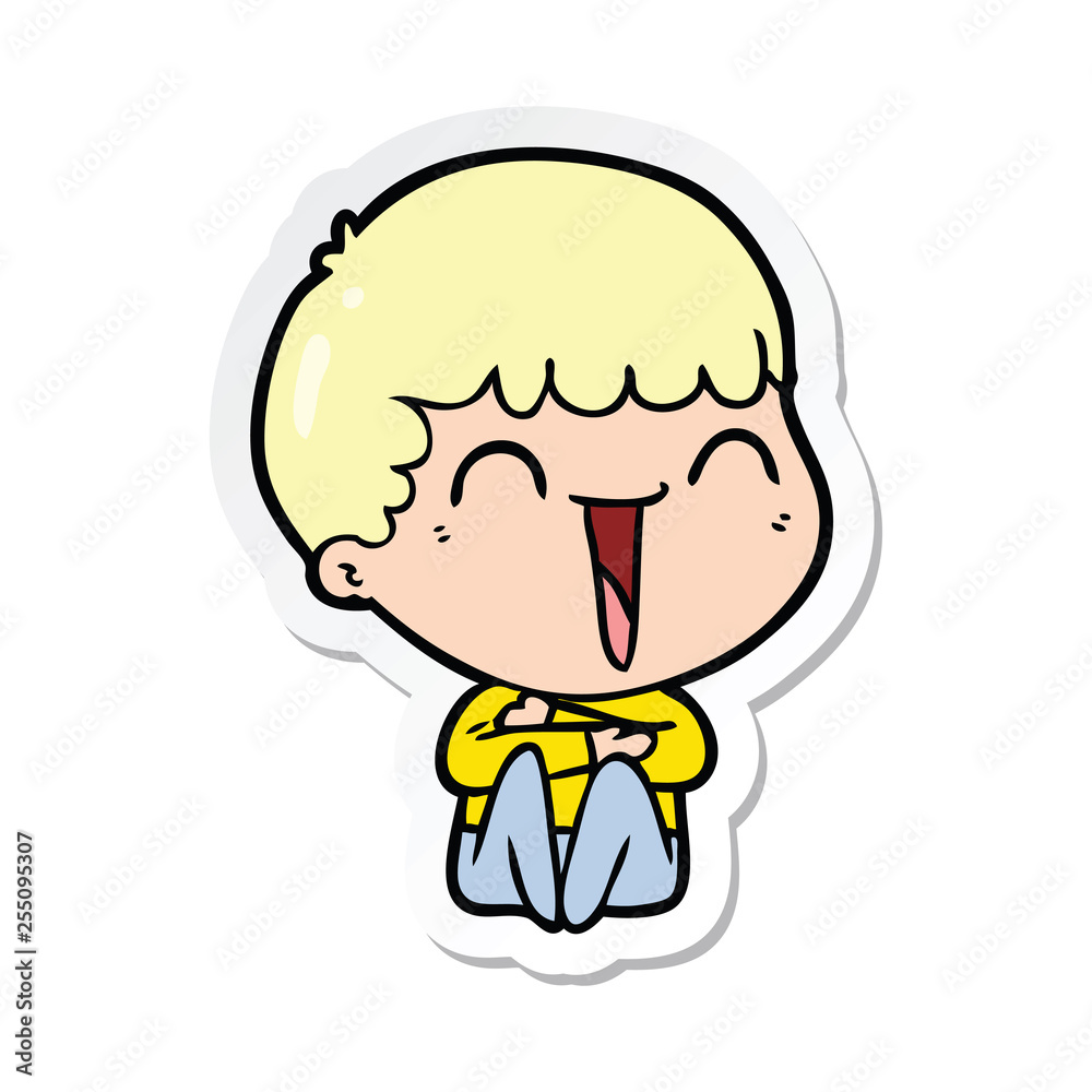 sticker of a cartoon happy man laughing